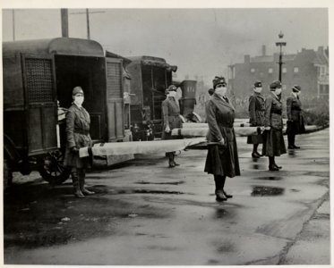 St. Louis Red Cross Motor Corps on duty Oct. 1918 Influenza epidemic. LCCN2011661525