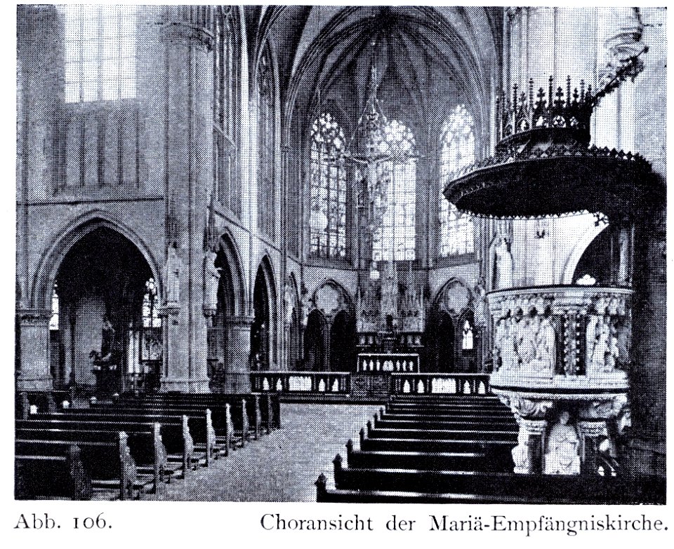 St. Mariä Empfängniskirche in Düsseldorf, 1894 bis 1896, Dombaumeister Ludwig Becker aus Mainz, Innenansicht zum Chor