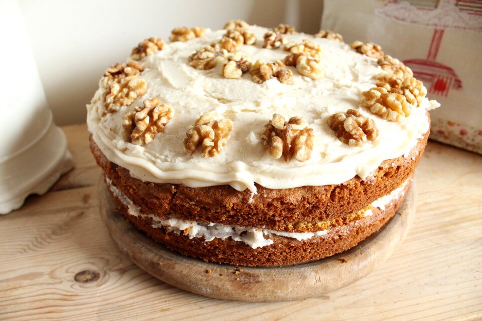 Carrot and walnut cake frosting nut photo