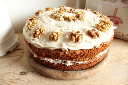 Carrot and walnut cake frosting nut photo
