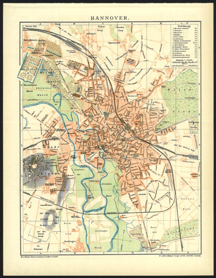 Stadtplan Hannover Brockhaus 14. Auflage 1893-1895 Ansicht