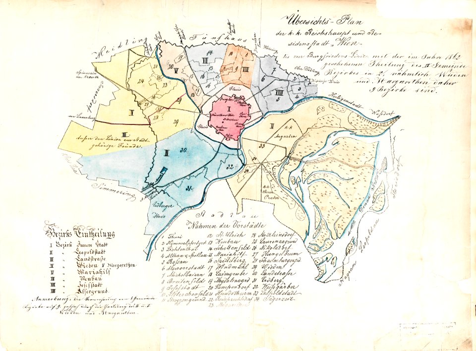 Stadtplan Wien 1865 Bezirkseinteilung