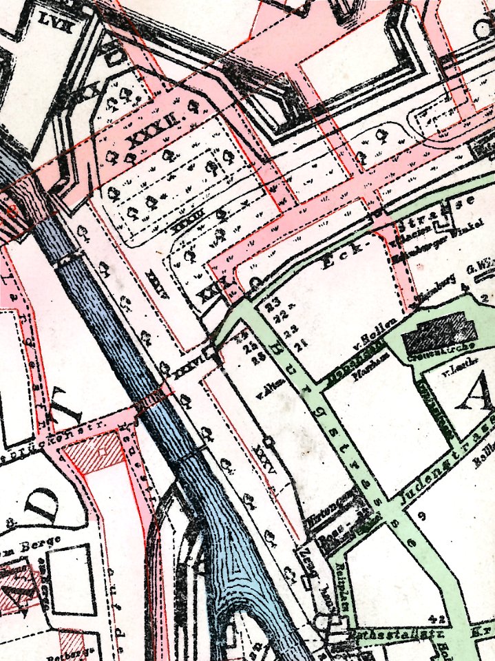 Stadtplan Hannover um 1650 Strassenverlauf um 1900 cropped