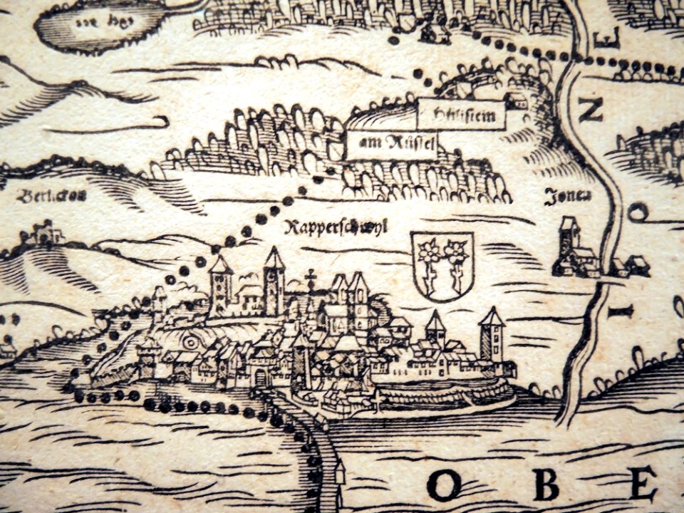 Stadtmuseum Rapperswil - 'Stadt in Sicht - Rapperswil in Bildern' - Jos Murers Karte des Zürcher Herrschaftsgebiets von 1566 (Ausschnitt) 2013-10-05 16-05-42 (P7700)