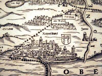 Stadtmuseum Rapperswil - 'Stadt in Sicht - Rapperswil in Bildern' - Jos Murers Karte des Zürcher Herrschaftsgebiets von 1566 (Ausschnitt) 2013-10-05 16-05-42 (P7700)