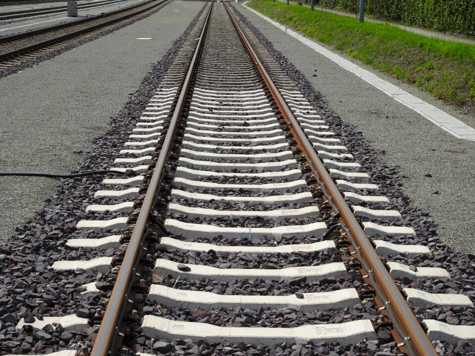 Railway station railway rails railroad tracks