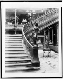 Stairway with statue of woman holding light fixture (lampadaire) in the Pavilion of Mexico, Paris Exposition, 1889 LCCN92520811