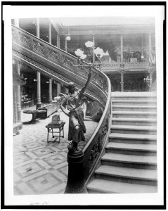 Stairway with statue of woman holding light fixture (lampadaire) in the Pavilion of Mexico, Paris Exposition, 1889 LCCN92520801 photo