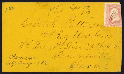 Stamped envelope addressed to Capt. M. Patterson LCCN2010652110