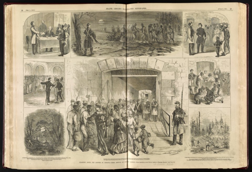 Stampede among the Negroes in Virginia - their arrival at Fortress Monroe - from sketches by our Special Artist in Fortress Monroe. LCCN99614015