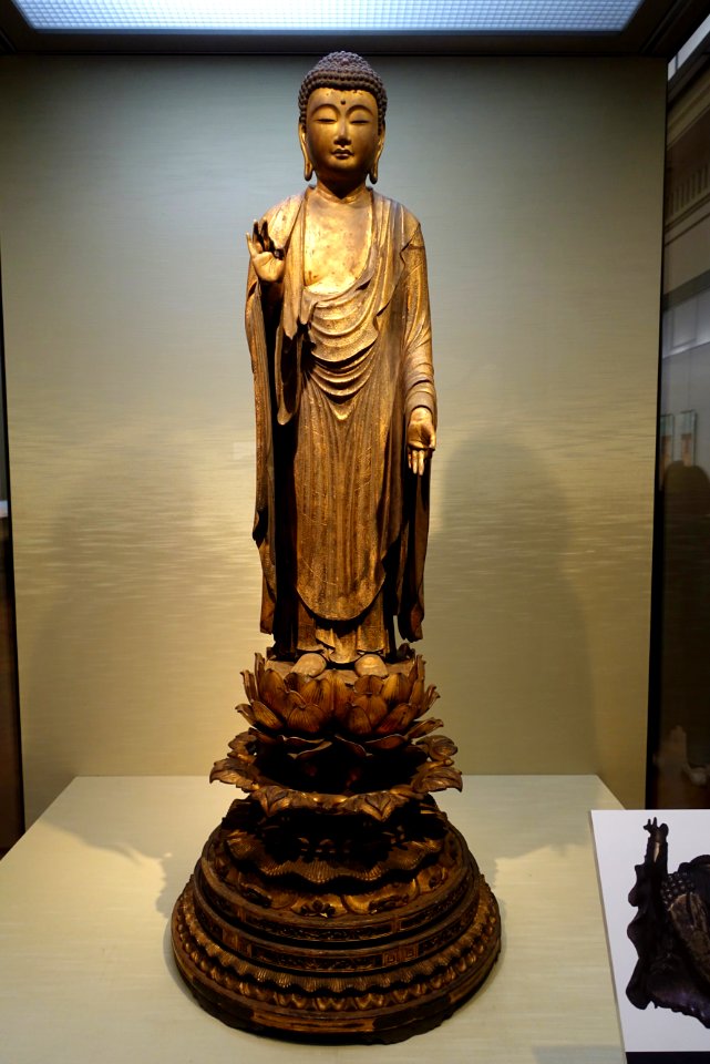 Standing Amida Nyorai, Kamakura period, 1200s-1300s AD, wood, gold pigment, cut gold leaf, inlaid crystal eyes - Tokyo National Museum - Tokyo, Japan - DSC09607