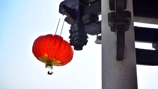 Red lantern bridge ancient architecture photo