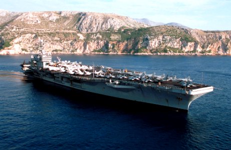 Starboard bow view of USS George Washington (CVN-73) anchored at Dubrovnik 2000 DN-SD-03-12690