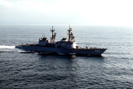 Starboard view of USS Cushing (DD-985) underway near San Diego c1990 DN-ST-90-06665