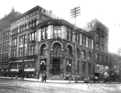 State Bank of Seattle, Bank of Commerce Building, Yesler Way and 1st Ave, Seattle, 1909 (CURTIS 2062)