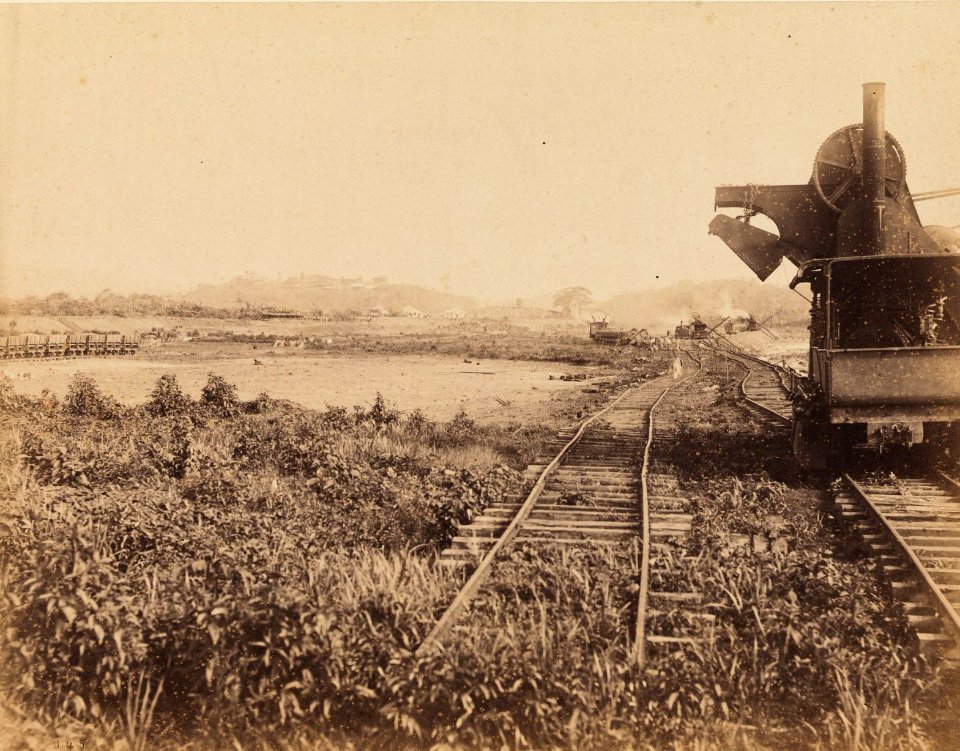 State of Work on the French Construction of the Panama Canal Showing Rail Transport Car on Tracks (August 1886)
