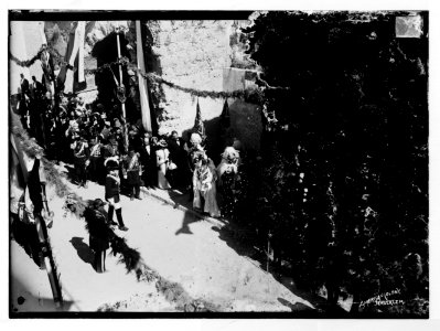 State visit to Jerusalem of Wilhelm II of Germany in 1898. Emperor and Empress walking in street procession. LOC matpc.04584