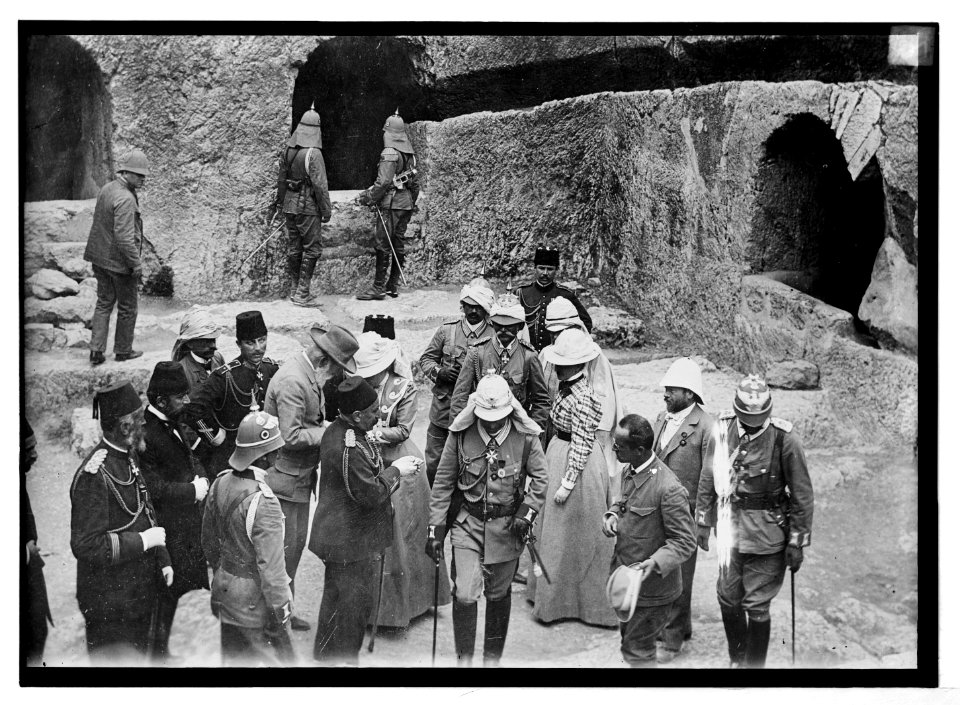 State visit to Jerusalem of Wilhelm II of Germany in 1898. Close-up of royal party at Tomb of Kings. LOC matpc.04605