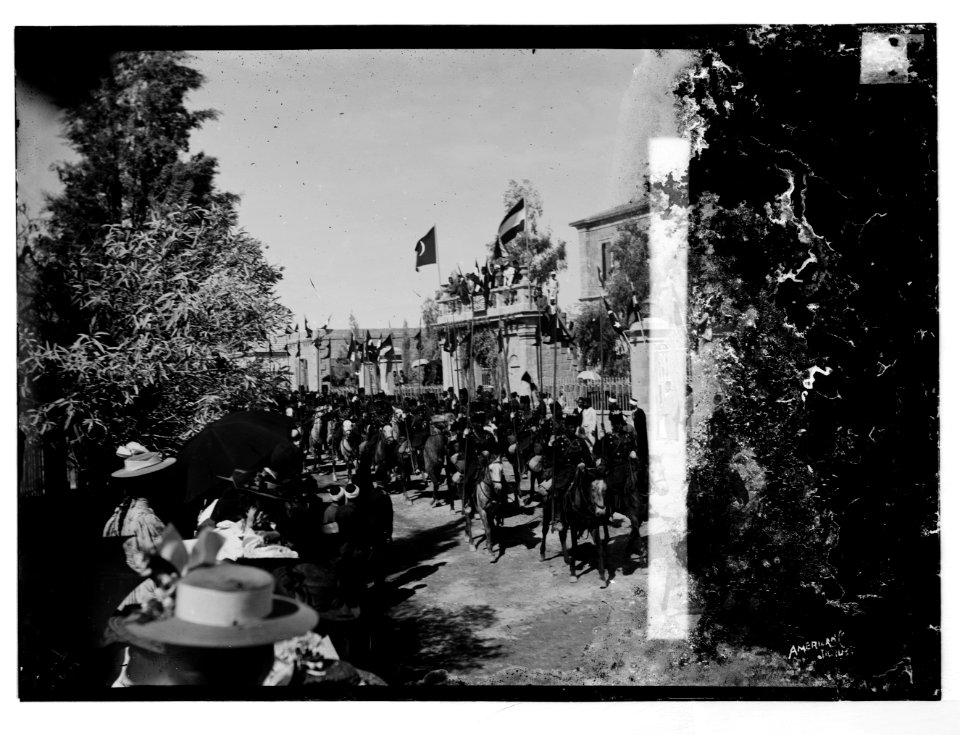 State visit to Jerusalem of Wilhelm II of Germany in 1898. General view of street procession. LOC matpc.04583