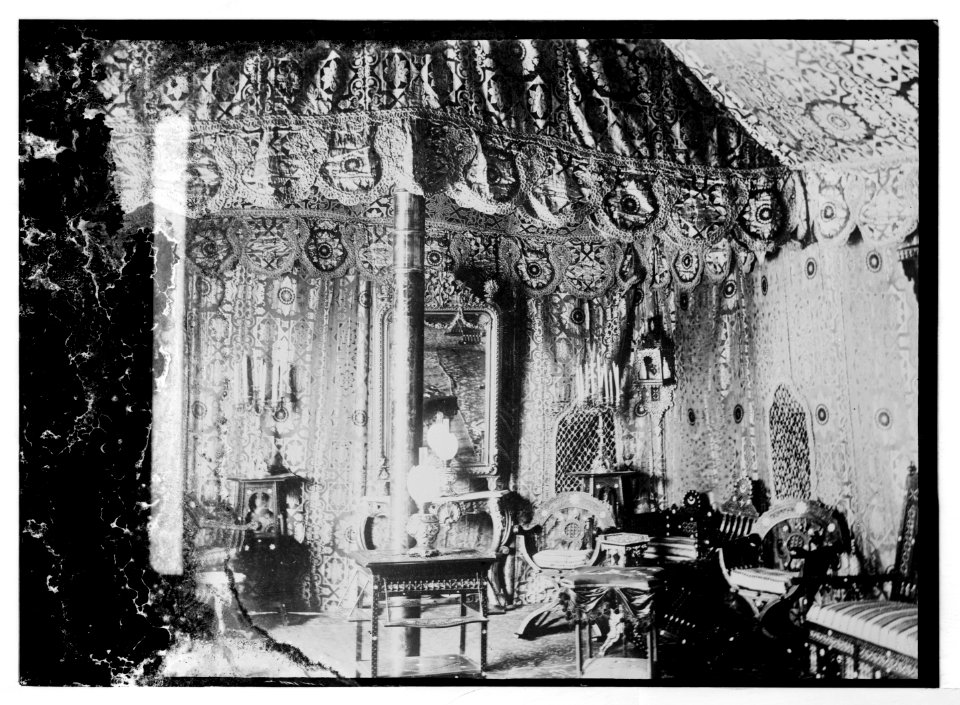 State visit to Jerusalem of Wilhelm II of Germany in 1898. Interior of Emperor's quarters at camp. LOC matpc.04592