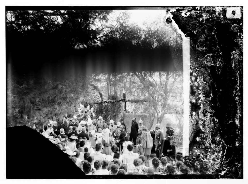 State visit to Jerusalem of Wilhelm II of Germany in 1898. Presentation ceremony in garden. LOC matpc.04589