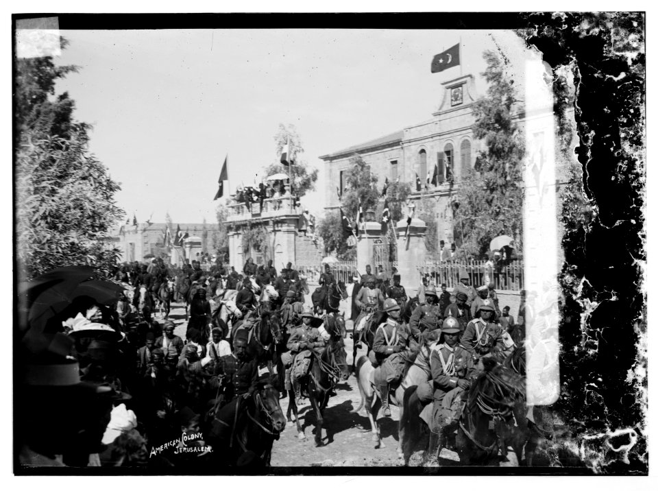 State visit to Jerusalem of Wilhelm II of Germany in 1898. Street procession. LOC matpc.04585