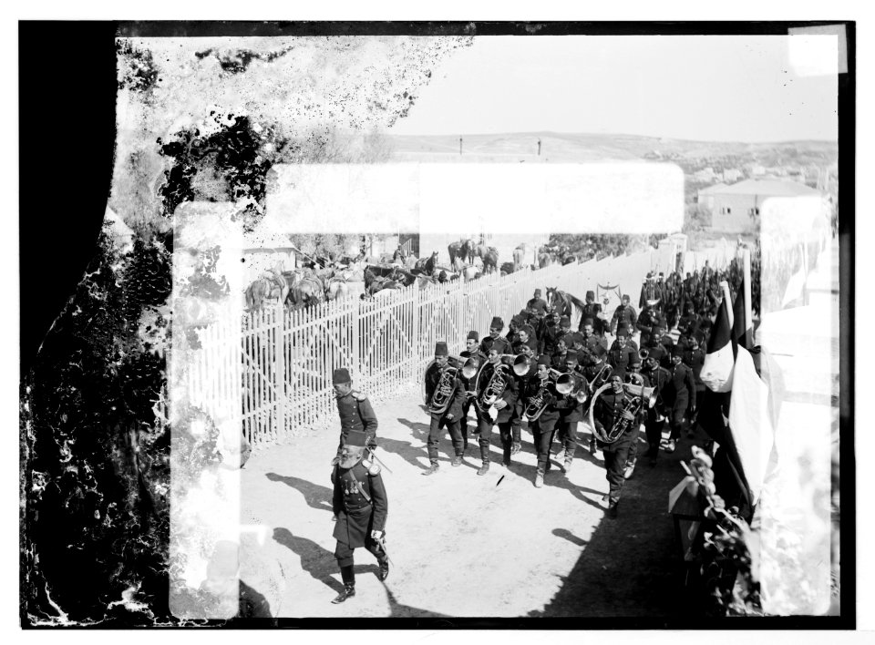 State visit to Jerusalem of Wilhelm II of Germany in 1898. Turkish military brass band in procession to German camp. LOC matpc.04607