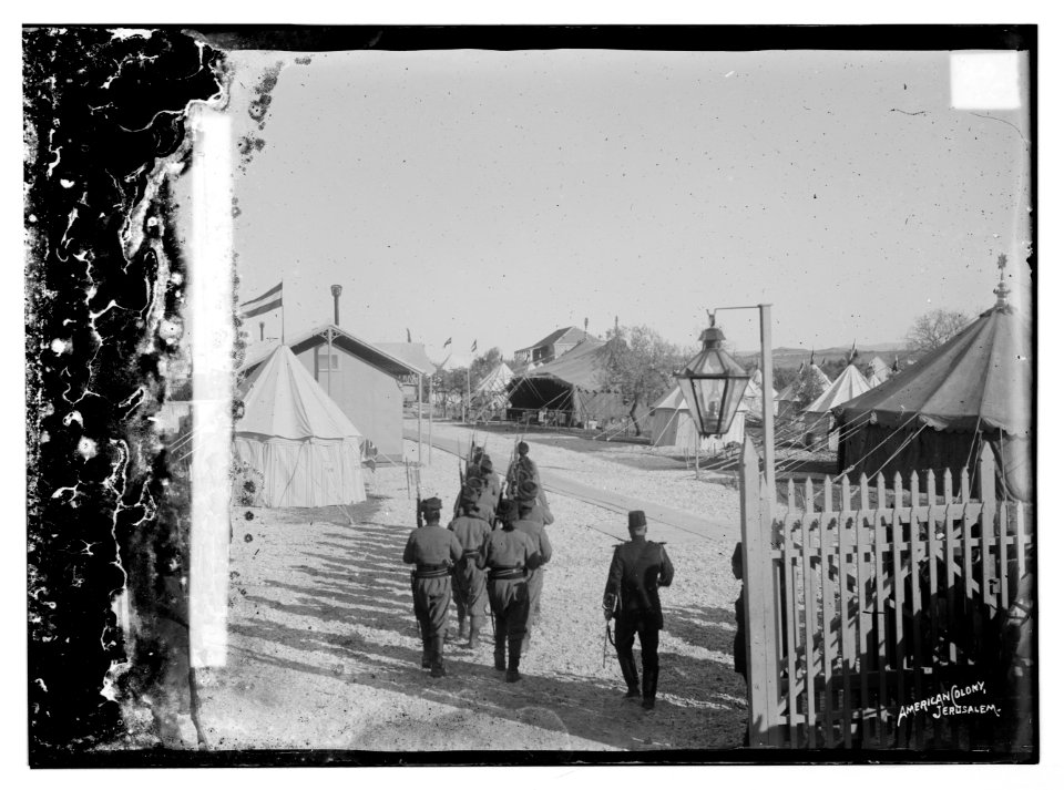 State visit to Jerusalem of Wilhelm II of Germany in 1898. Turkish guards at camp entrance. LOC matpc.04597
