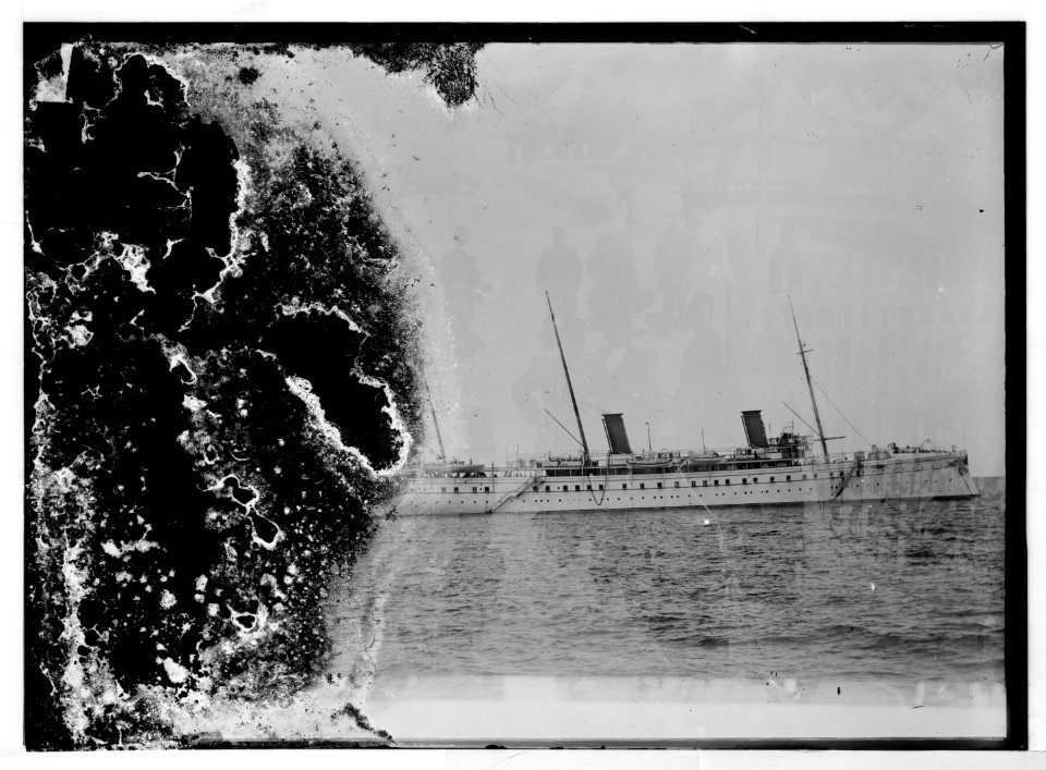 State visit to Jerusalem of Wilhelm II of Germany in 1898. German cruiser in Haifa harbor. LOC matpc.04574