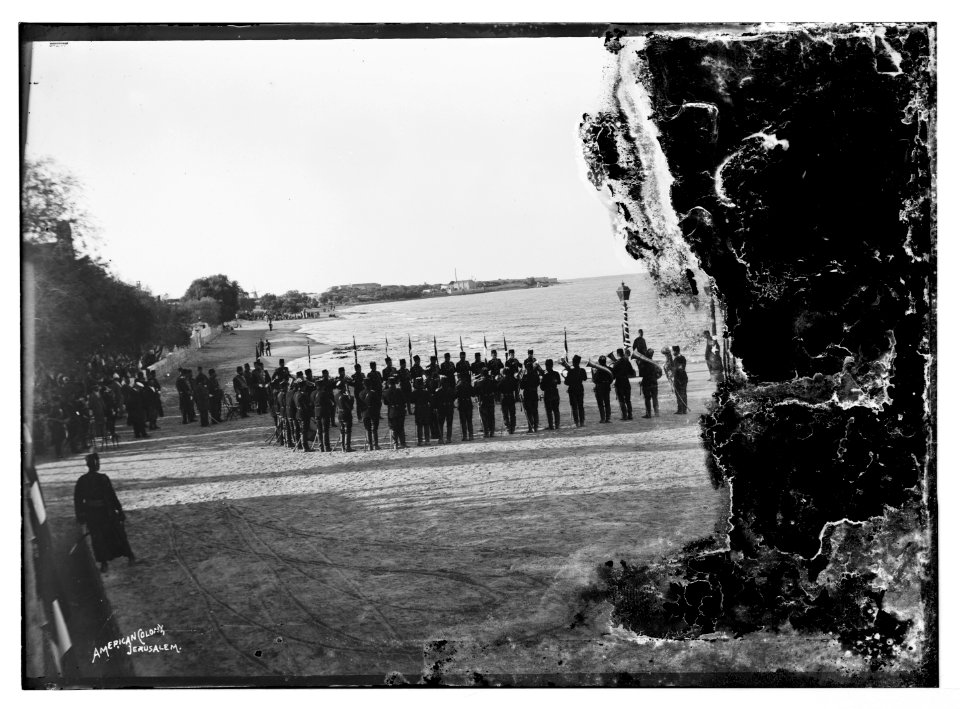 State visit to Jerusalem of Wilhelm II of Germany in 1898. Turkish band on Haifa quay. LOC matpc.04576