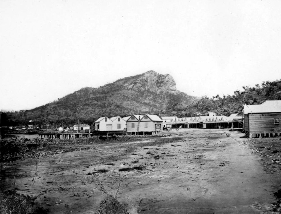 StateLibQld 1 137079 Castle Hill above shops and buildings, Townsville, ca. 1870
