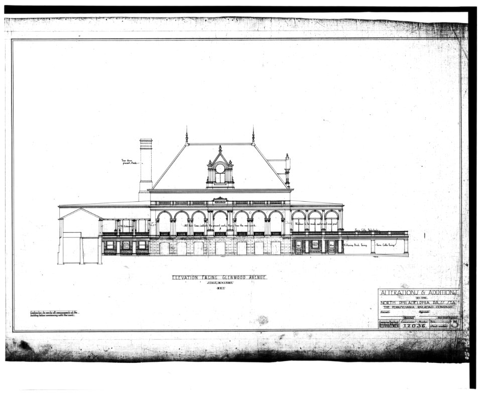 STATION BUILDING South (front) elevation Alterations and Additions (n d ) - North Philadelphia Station