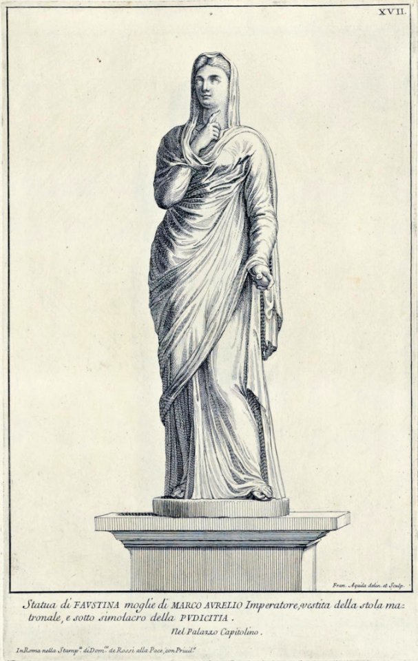 Statua di Faustina moglie di Marco Aurelio in un incisione di Francesco Faraone Aquila