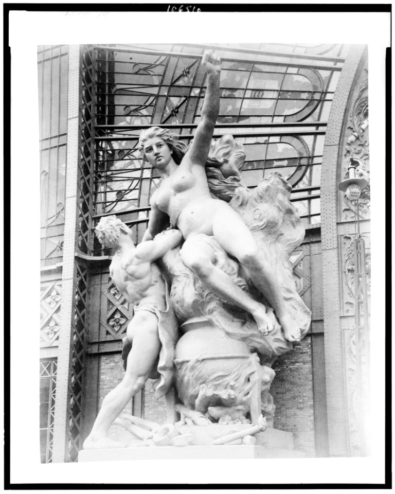 Statue of nude man and nude woman representing the Age of Iron, Paris Exposition, 1889 LCCN92521063