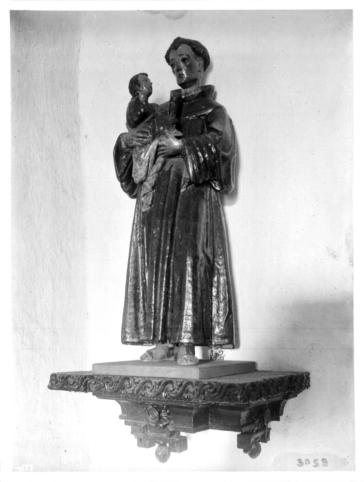 Statue of the San Antonio de Padua at Mission Santa Barbara, ca.1905-1906 (CHS-4159)