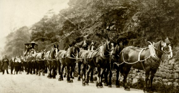 Steam locomotive being dragged up Heptonstall Road to the Blake Dean Railway at Dawson City