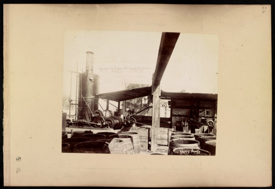 Steam engine and barrels used for Hawkesbury River Railway Bridge project, New South Wales, Australia LCCN2016651677