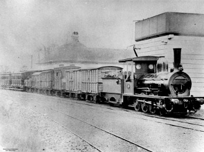 Steam train at Grandchester Railway Station, Queensland, ca. 1879 photo
