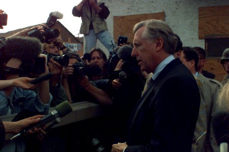 Steny Hoyer talks to the local media on how the elections are proceeding in the town of Brcko