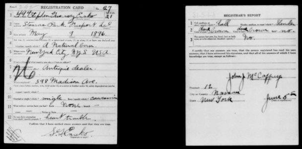 Stephen Guernsey Cook Ensko (1896-1969) WWI draft registration