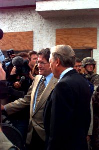 Steny Hoyer and Richard Holbrooke talk to the local media