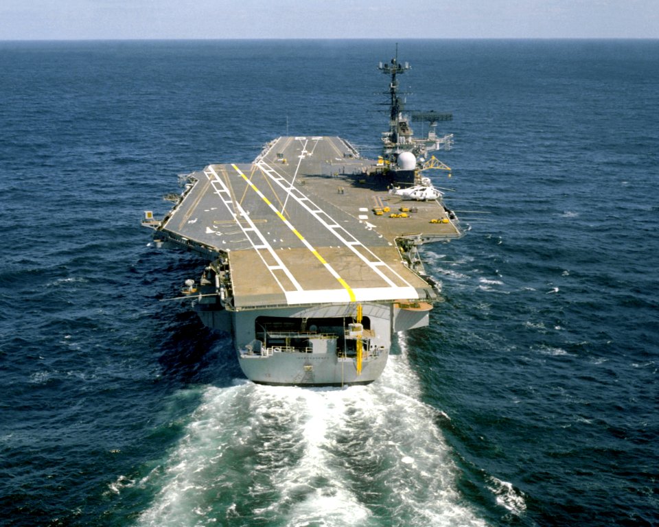 Stern view of USS Independence (CV-62) 1979