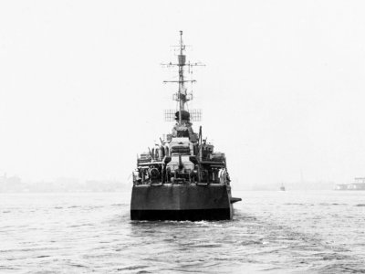 Stern view of German destroyer Z39 on 7 September 1945