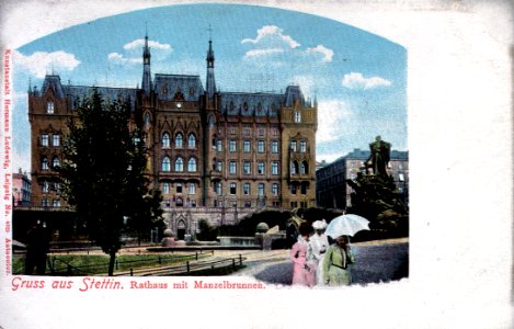 Stettin Rathaus mit Manzelbrunnen a