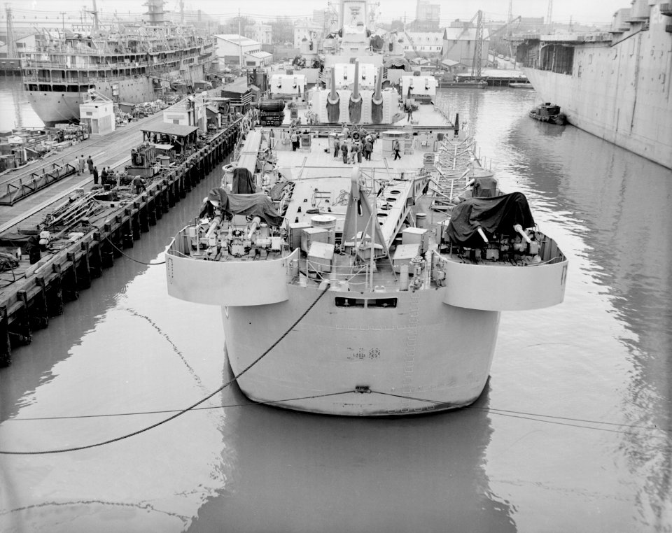 Stern view of USS Newport News (CA-148) on 8 January 1949