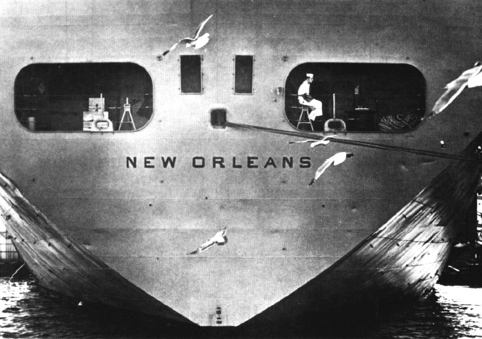 Stern of USS New Orleans (LPH-11) c1985