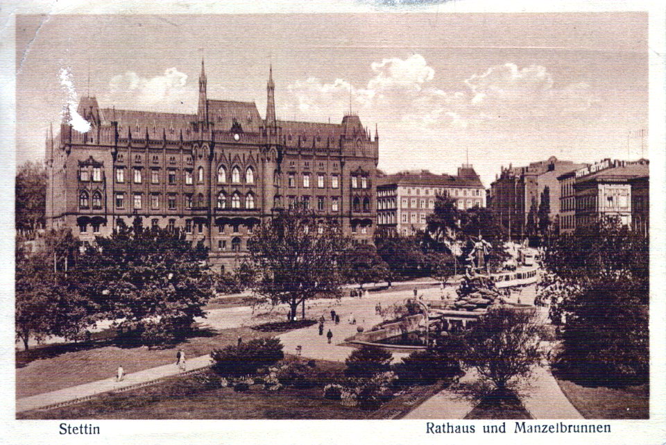 Stettin 1936 02 12 Rathaus und Manzelbrunnen a