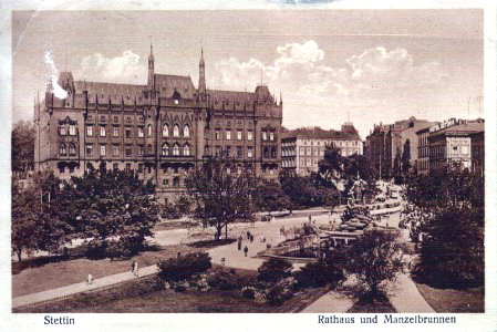 Stettin 1936 02 12 Rathaus und Manzelbrunnen a