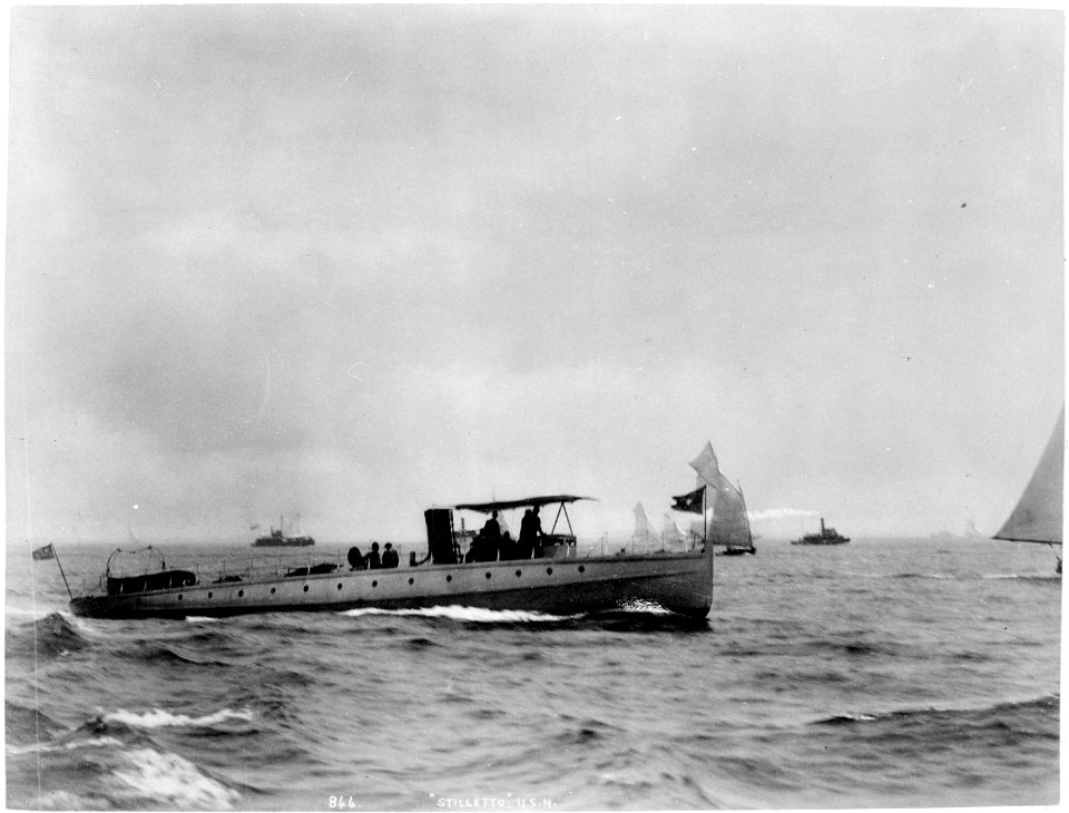 Stiletto (wooden torpedo boat). Starboard side, 1891 - NARA - 512900