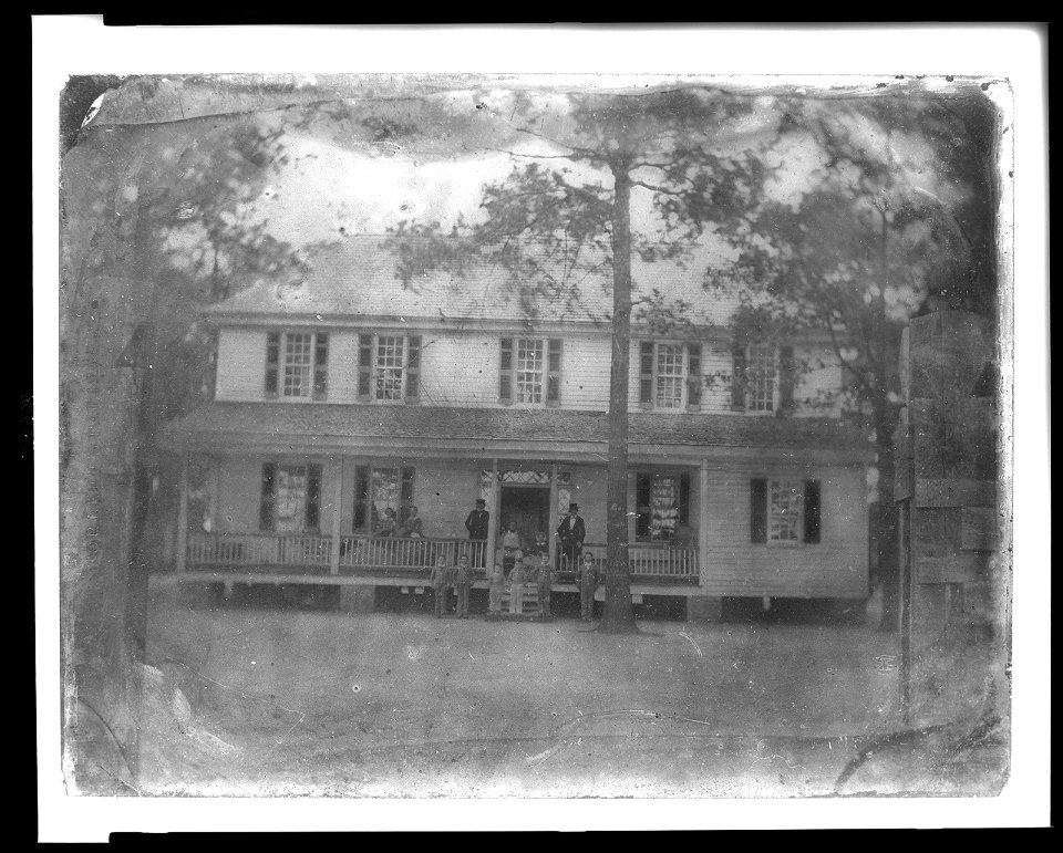 Stirrup Branch Plantation, Bishopville, S.C., on the 75th birthday of Capt. James Rembert, June 8, 1857 - front view of house shows Capt. Rembert and family LCCN2003674138